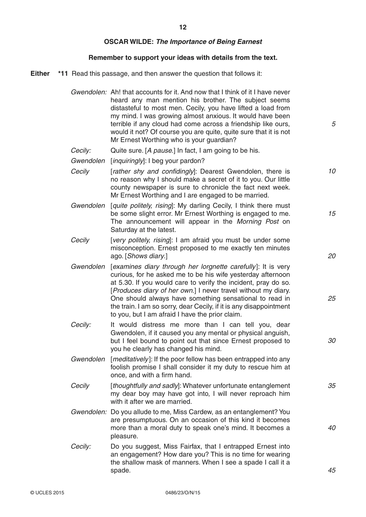Cambridge IGCSE English - Literature 0486 2015 Oct/Nov Paper 2 · Variant 3 question paper, page 12 of 16