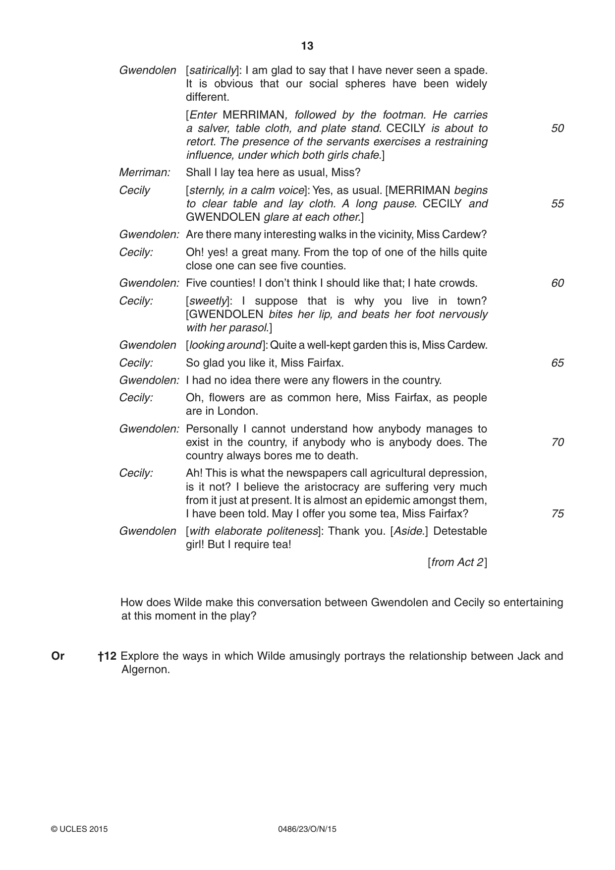 Cambridge IGCSE English - Literature 0486 2015 Oct/Nov Paper 2 · Variant 3 question paper, page 13 of 16