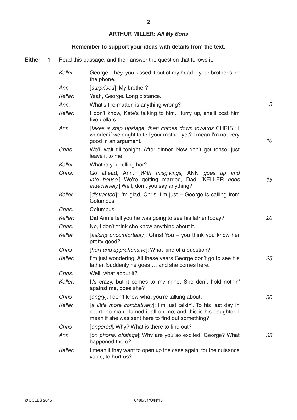 Cambridge IGCSE English - Literature 0486 2015 Oct/Nov Paper 3 · Variant 1 question paper, page 2 of 16