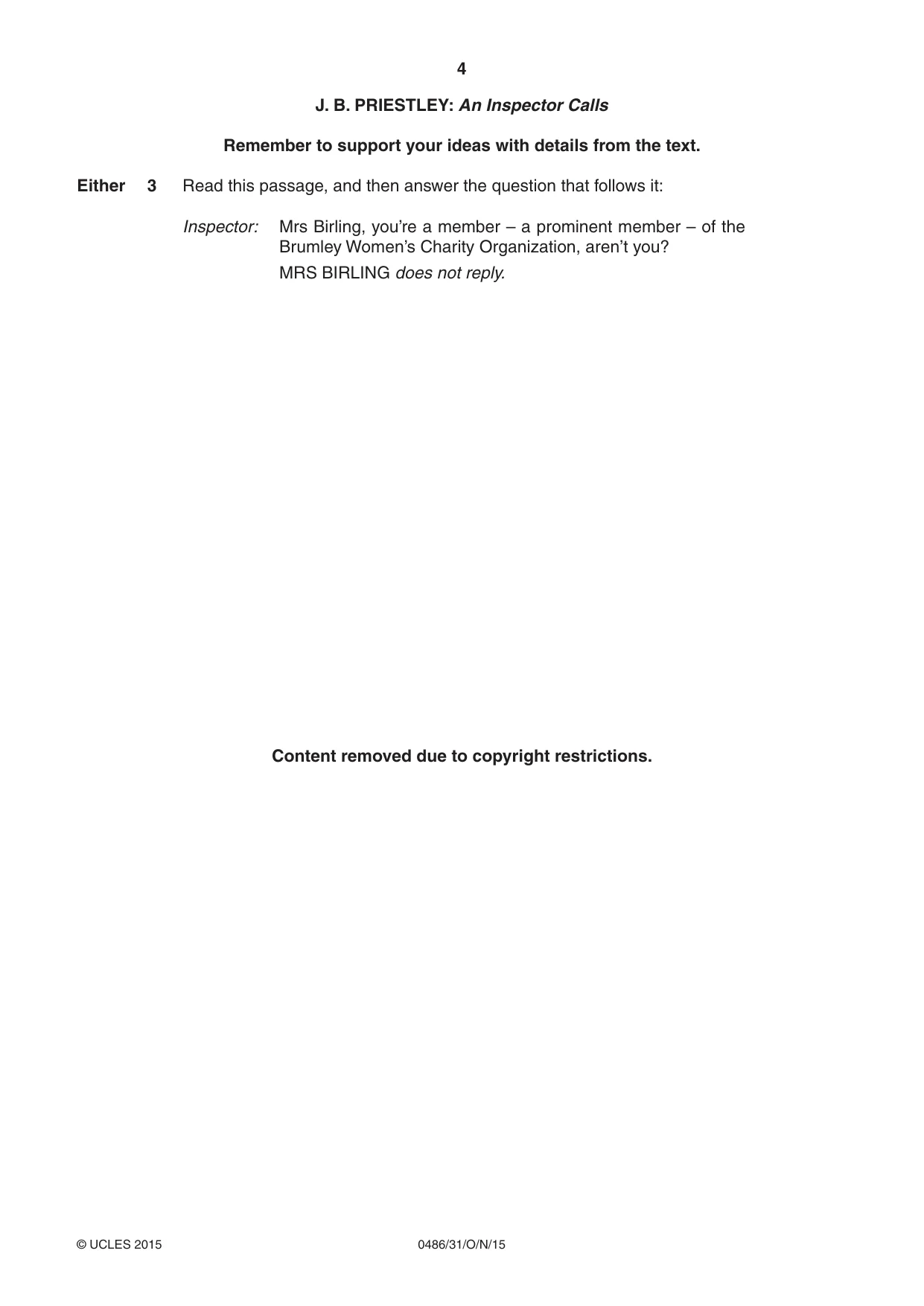Cambridge IGCSE English - Literature 0486 2015 Oct/Nov Paper 3 · Variant 1 question paper, page 4 of 16