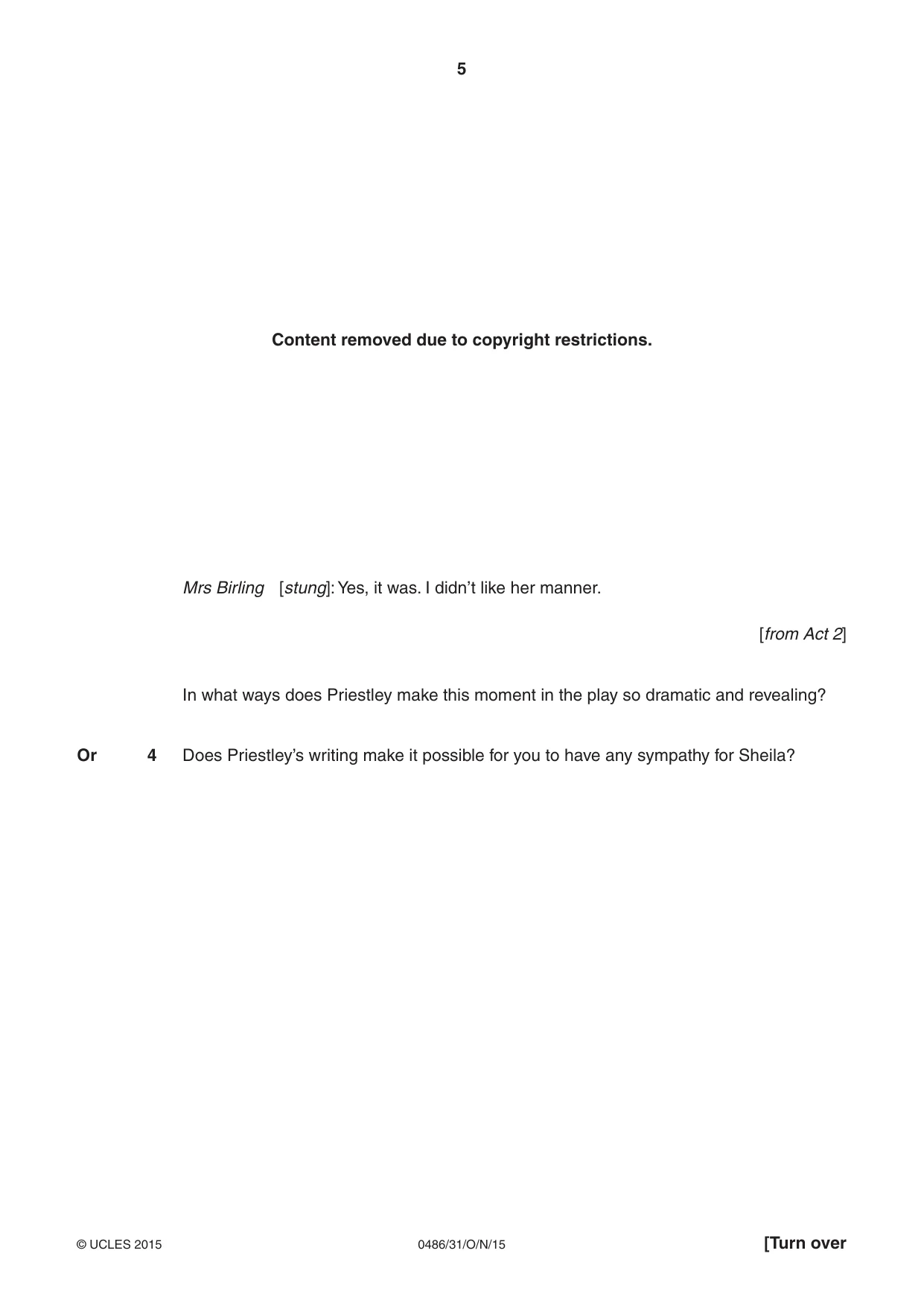 Cambridge IGCSE English - Literature 0486 2015 Oct/Nov Paper 3 · Variant 1 question paper, page 5 of 16