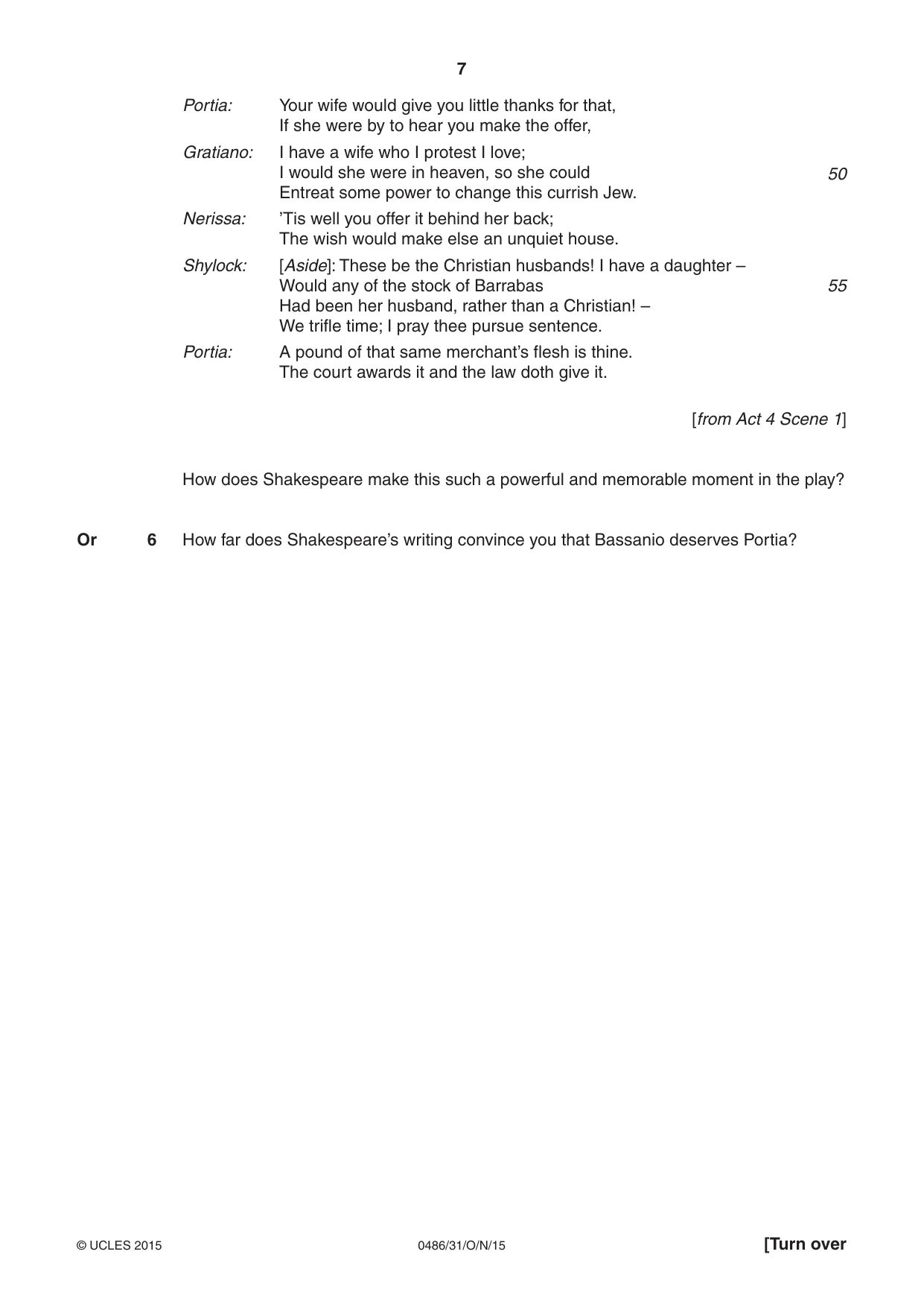 Cambridge IGCSE English - Literature 0486 2015 Oct/Nov Paper 3 · Variant 1 question paper, page 7 of 16