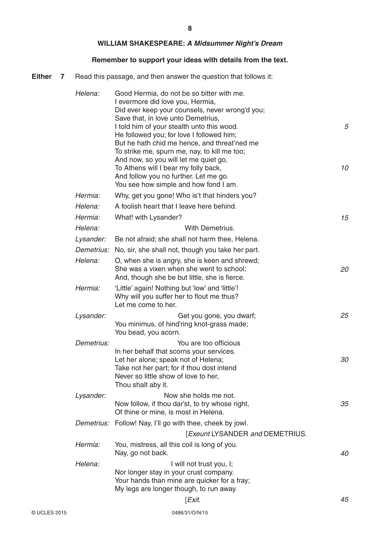 Cambridge IGCSE English - Literature 0486 2015 Oct/Nov Paper 3 · Variant 1 question paper, page 8 of 16