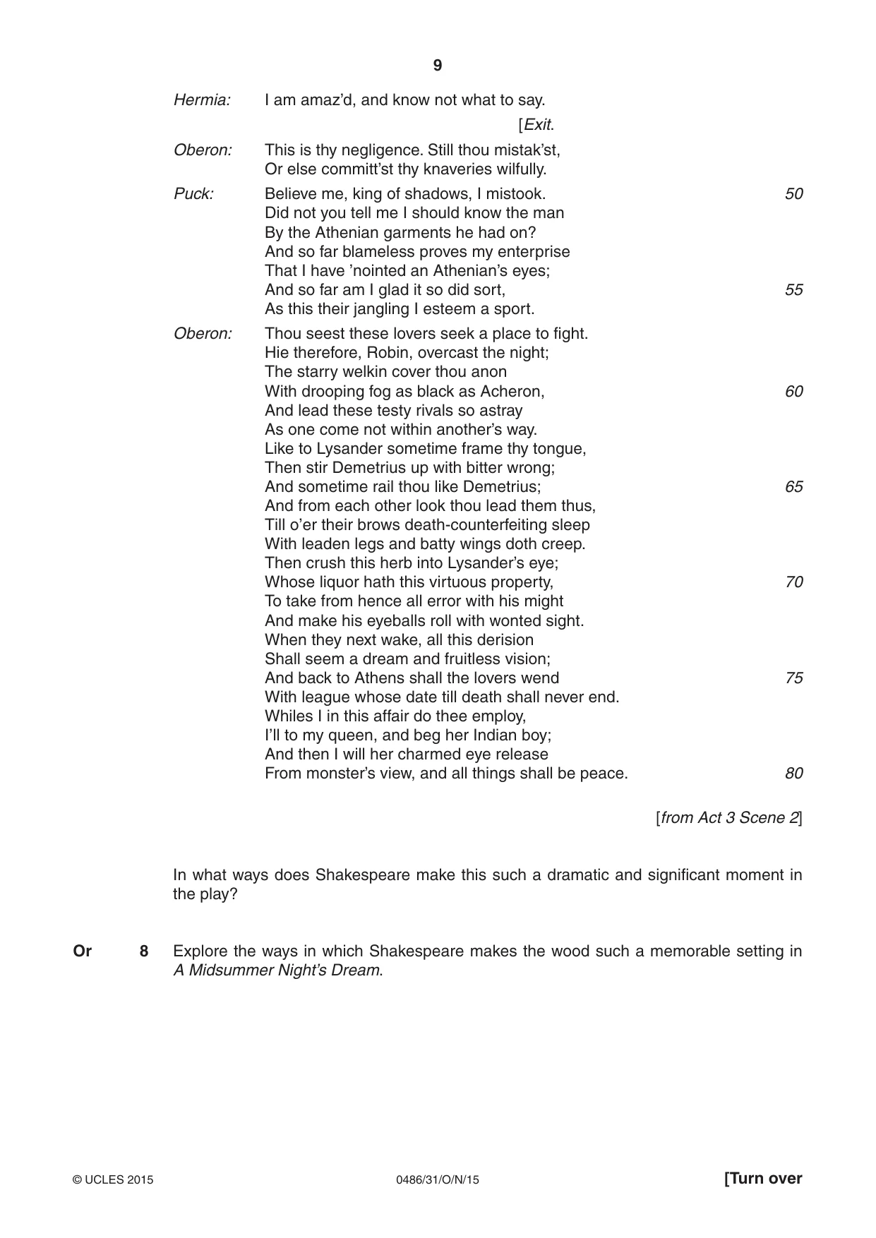 Cambridge IGCSE English - Literature 0486 2015 Oct/Nov Paper 3 · Variant 1 question paper, page 9 of 16