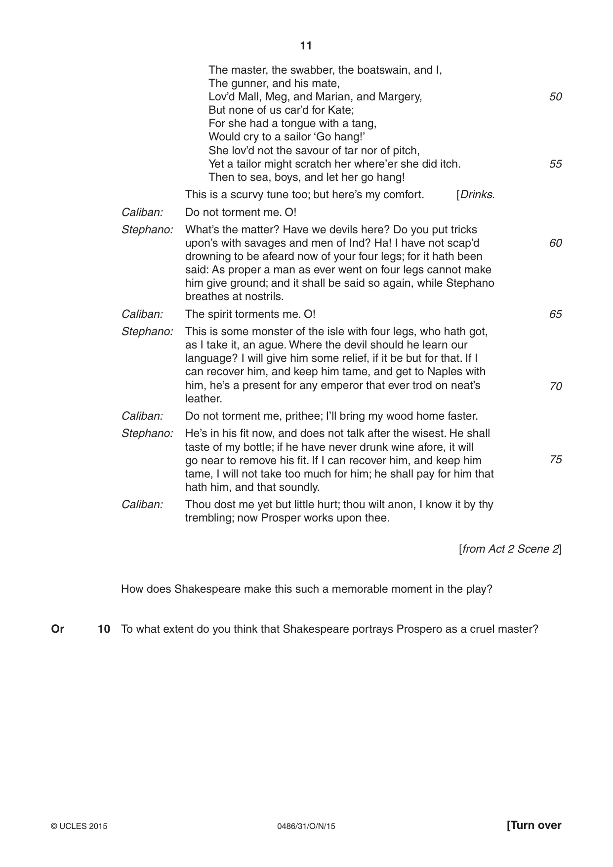 Cambridge IGCSE English - Literature 0486 2015 Oct/Nov Paper 3 · Variant 1 question paper, page 11 of 16