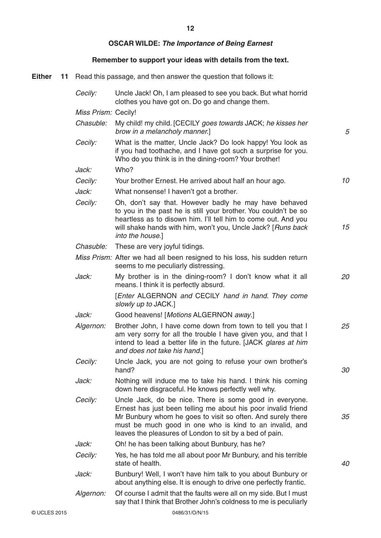 Cambridge IGCSE English - Literature 0486 2015 Oct/Nov Paper 3 · Variant 1 question paper, page 12 of 16