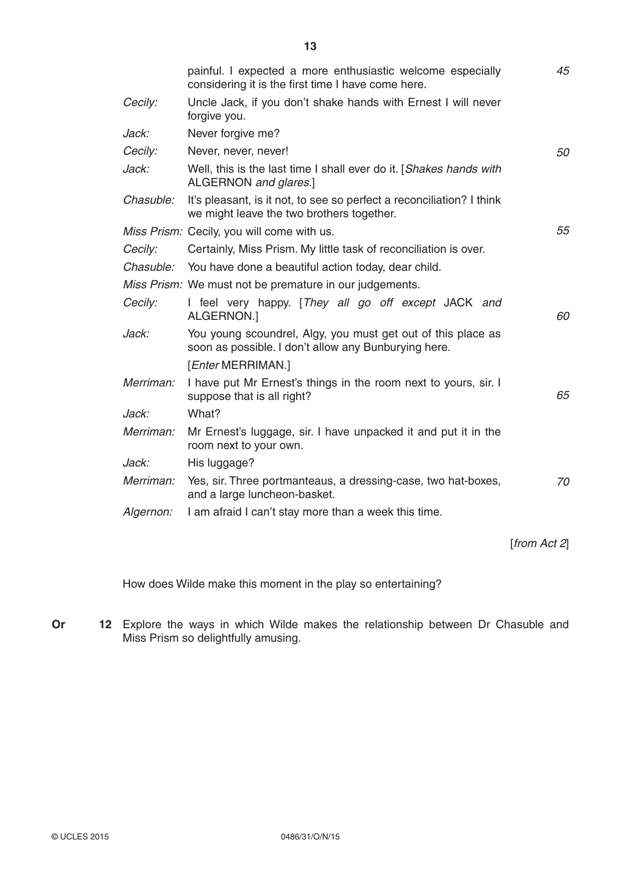 Cambridge IGCSE English - Literature 0486 2015 Oct/Nov Paper 3 · Variant 1 question paper, page 13 of 16