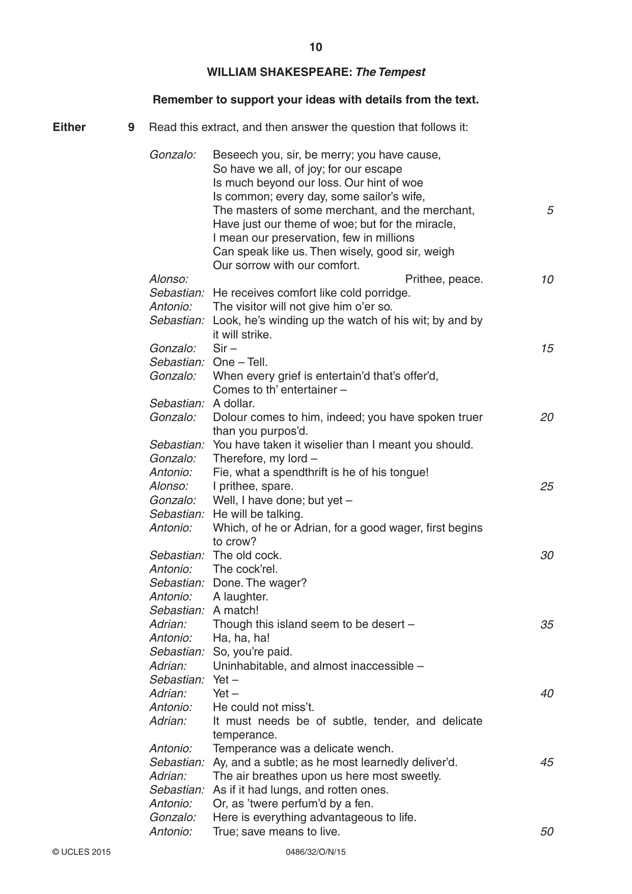 Cambridge IGCSE English - Literature 0486 2015 Oct/Nov Paper 3 · Variant 2 question paper, page 10 of 16