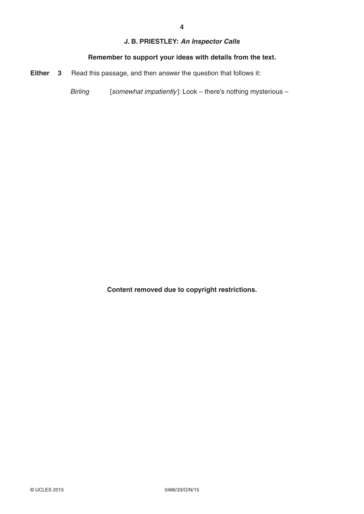 Cambridge IGCSE English - Literature 0486 2015 Oct/Nov Paper 3 · Variant 3 question paper, page 4 of 16