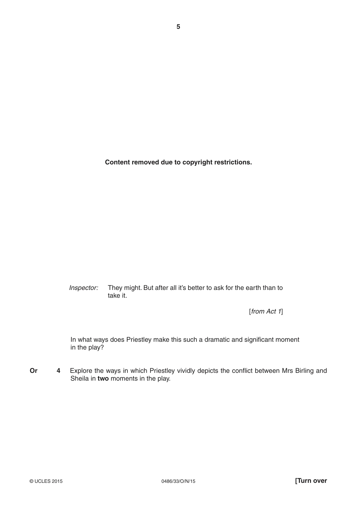 Cambridge IGCSE English - Literature 0486 2015 Oct/Nov Paper 3 · Variant 3 question paper, page 5 of 16