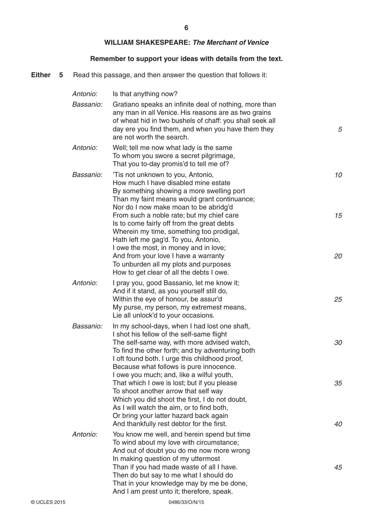 Cambridge IGCSE English - Literature 0486 2015 Oct/Nov Paper 3 · Variant 3 question paper, page 6 of 16