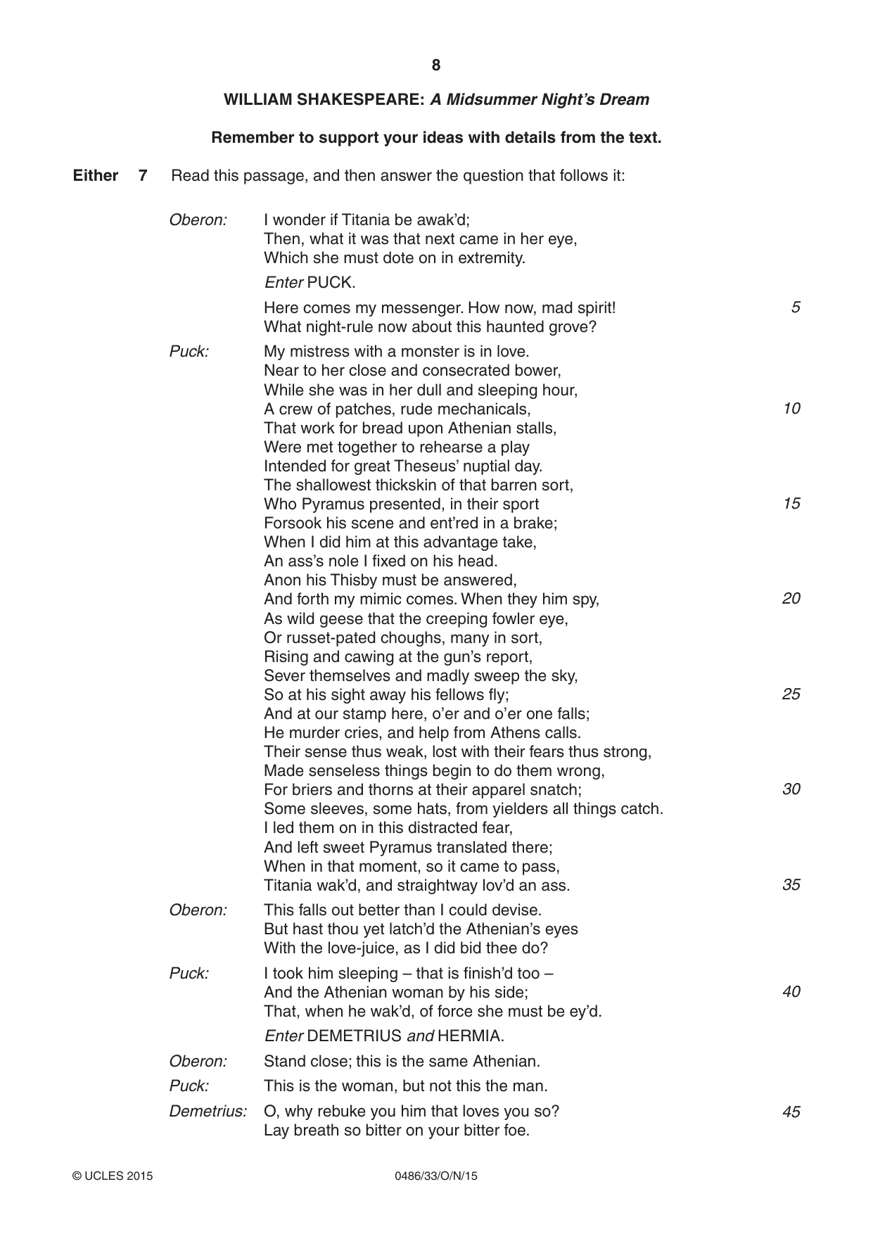 Cambridge IGCSE English - Literature 0486 2015 Oct/Nov Paper 3 · Variant 3 question paper, page 8 of 16