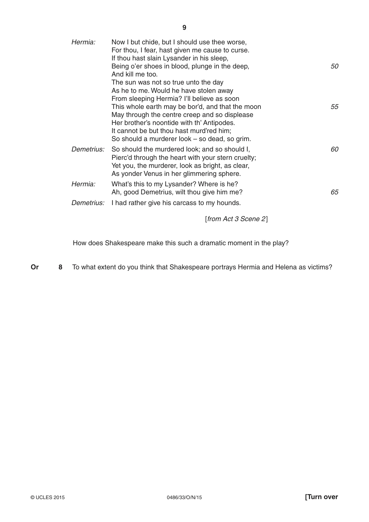Cambridge IGCSE English - Literature 0486 2015 Oct/Nov Paper 3 · Variant 3 question paper, page 9 of 16