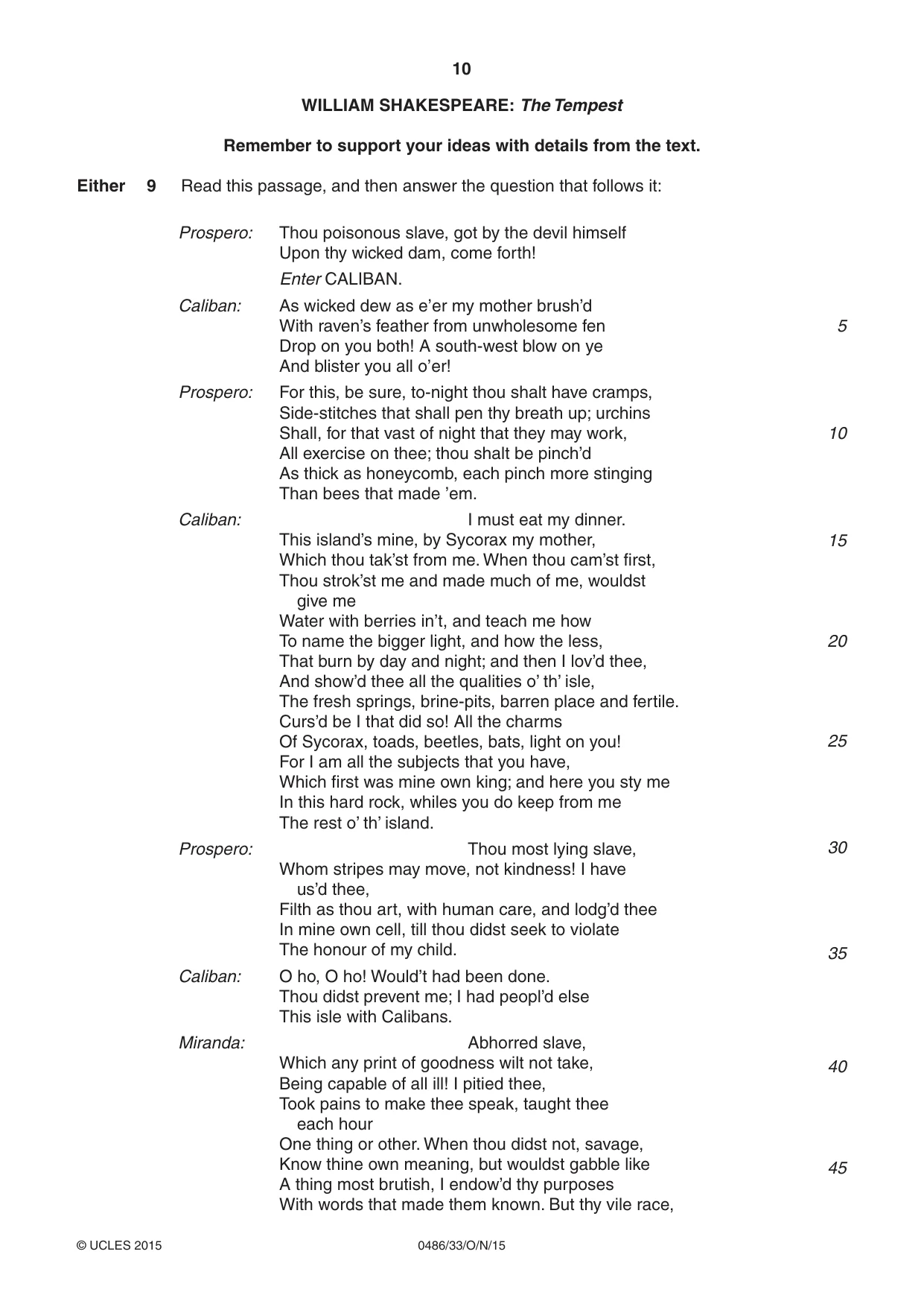 Cambridge IGCSE English - Literature 0486 2015 Oct/Nov Paper 3 · Variant 3 question paper, page 10 of 16
