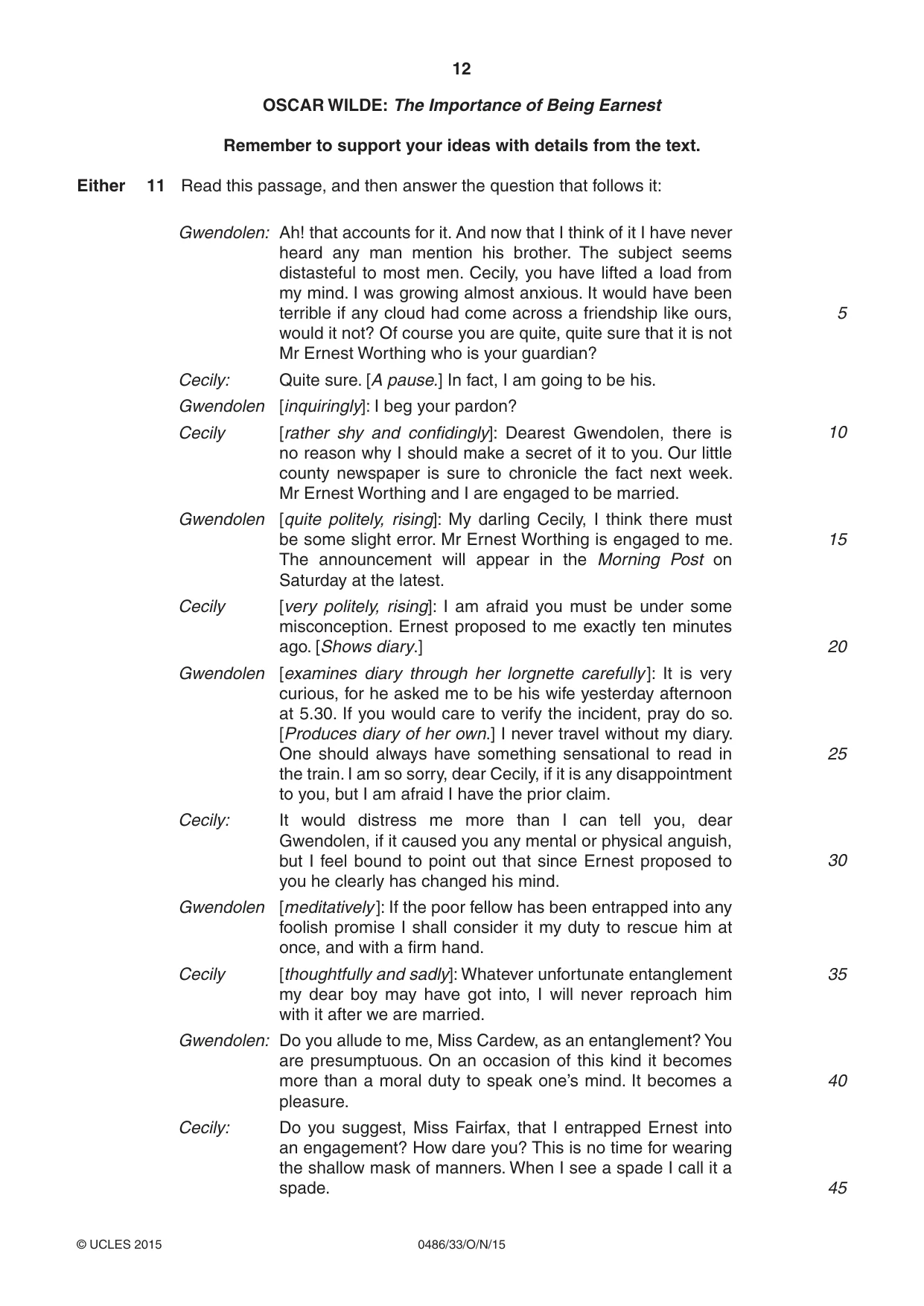 Cambridge IGCSE English - Literature 0486 2015 Oct/Nov Paper 3 · Variant 3 question paper, page 12 of 16