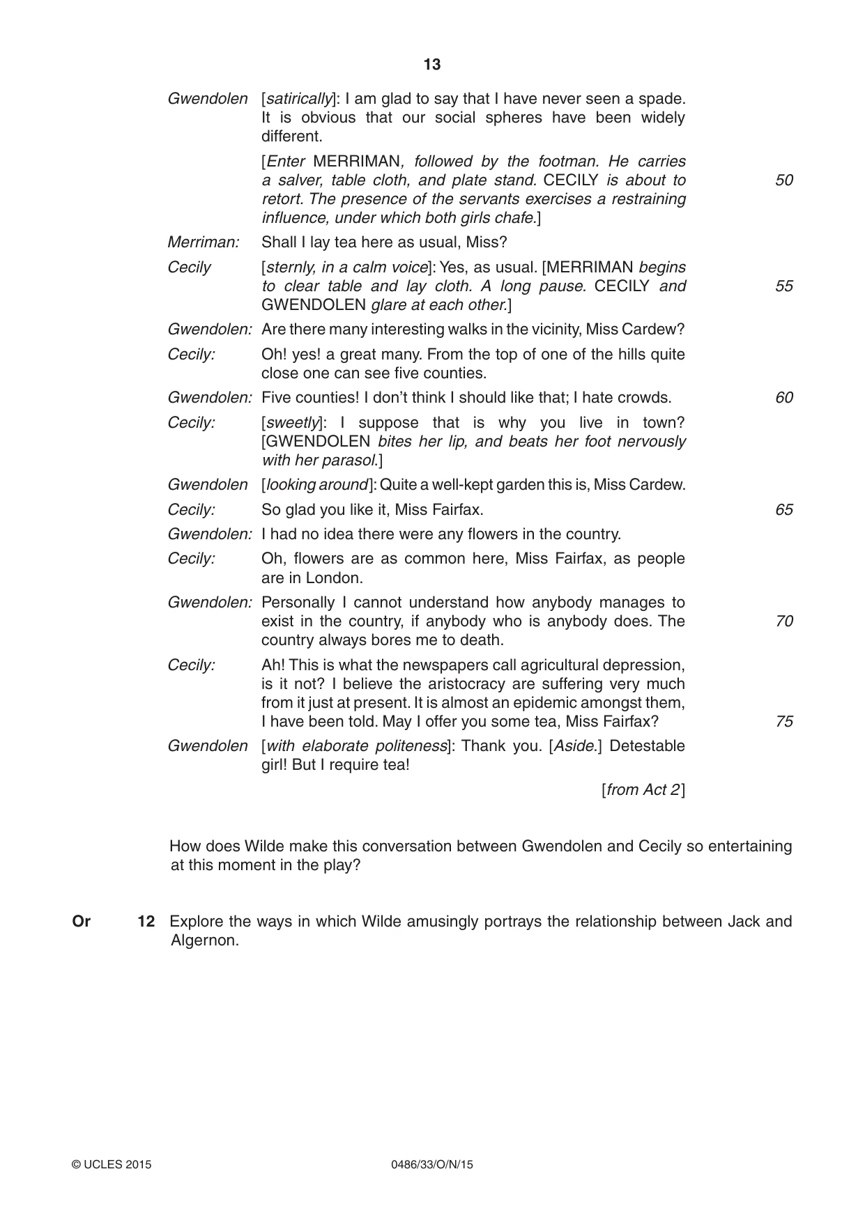Cambridge IGCSE English - Literature 0486 2015 Oct/Nov Paper 3 · Variant 3 question paper, page 13 of 16