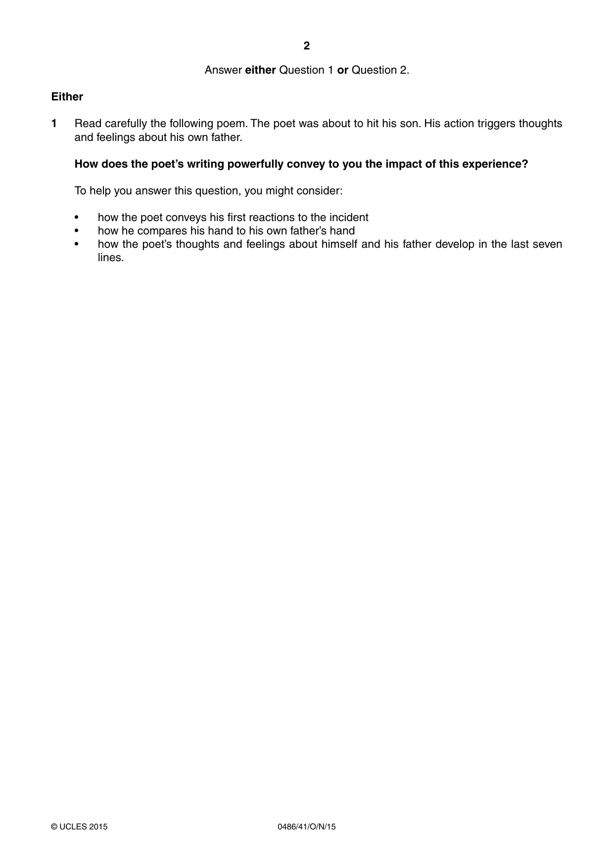 Cambridge IGCSE English - Literature 0486 2015 Oct/Nov Paper 4 · Variant 1 question paper, page 2 of 8
