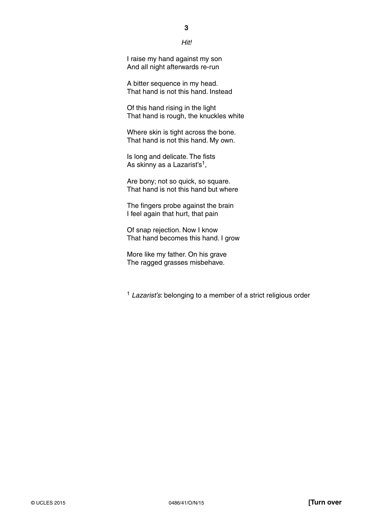 Cambridge IGCSE English - Literature 0486 2015 Oct/Nov Paper 4 · Variant 1 question paper, page 3 of 8