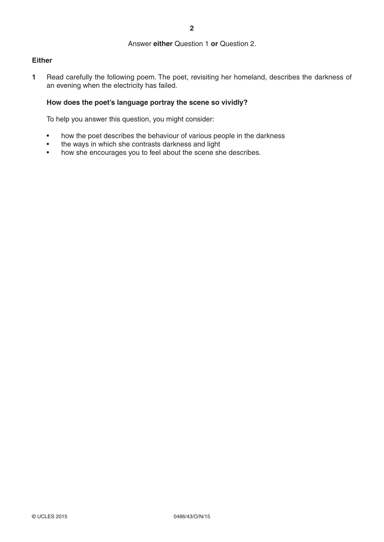 Cambridge IGCSE English - Literature 0486 2015 Oct/Nov Paper 4 · Variant 3 question paper, page 2 of 8