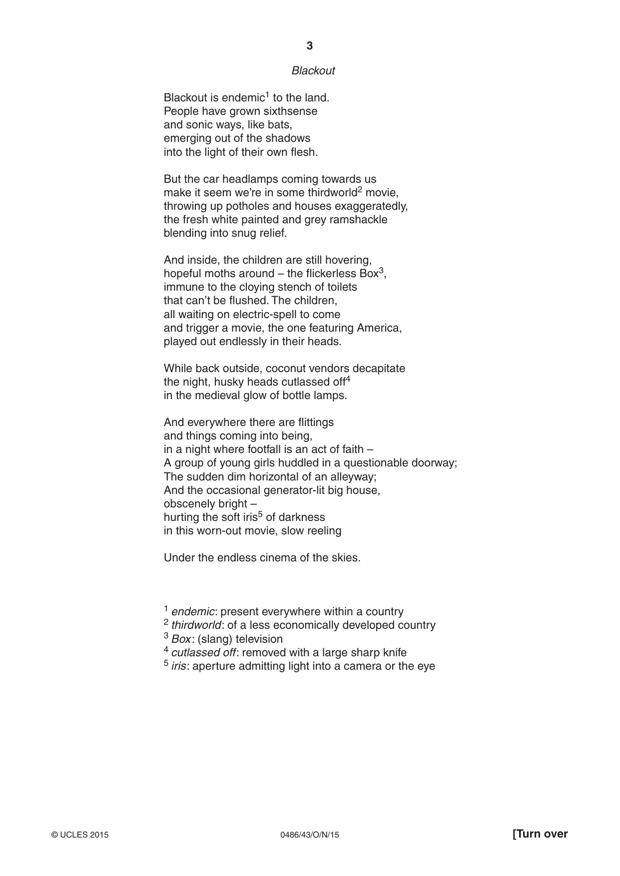 Cambridge IGCSE English - Literature 0486 2015 Oct/Nov Paper 4 · Variant 3 question paper, page 3 of 8