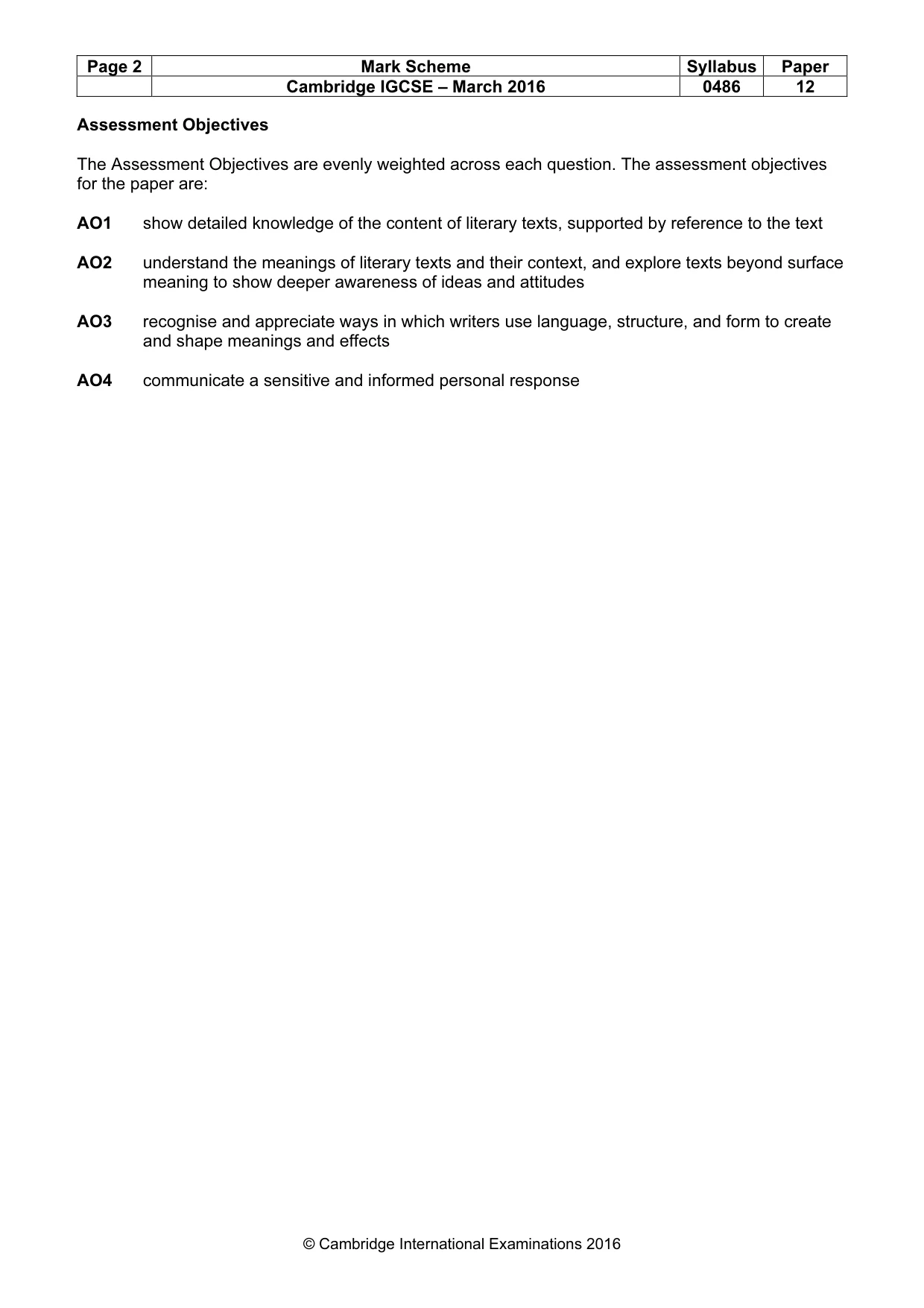 Mark scheme, page 2 of 3