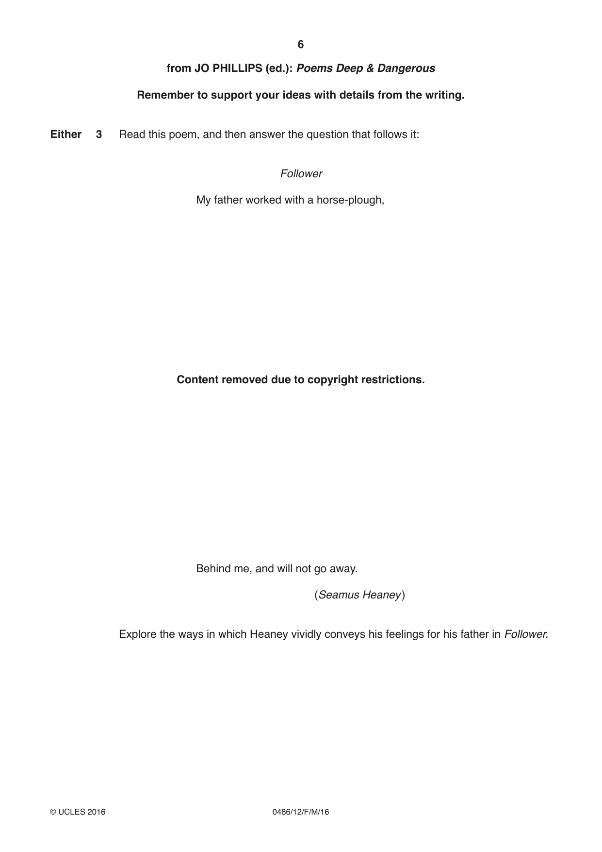 Cambridge IGCSE English - Literature 0486 2016 Feb/March Paper 1 · Variant 2 question paper, page 6 of 28