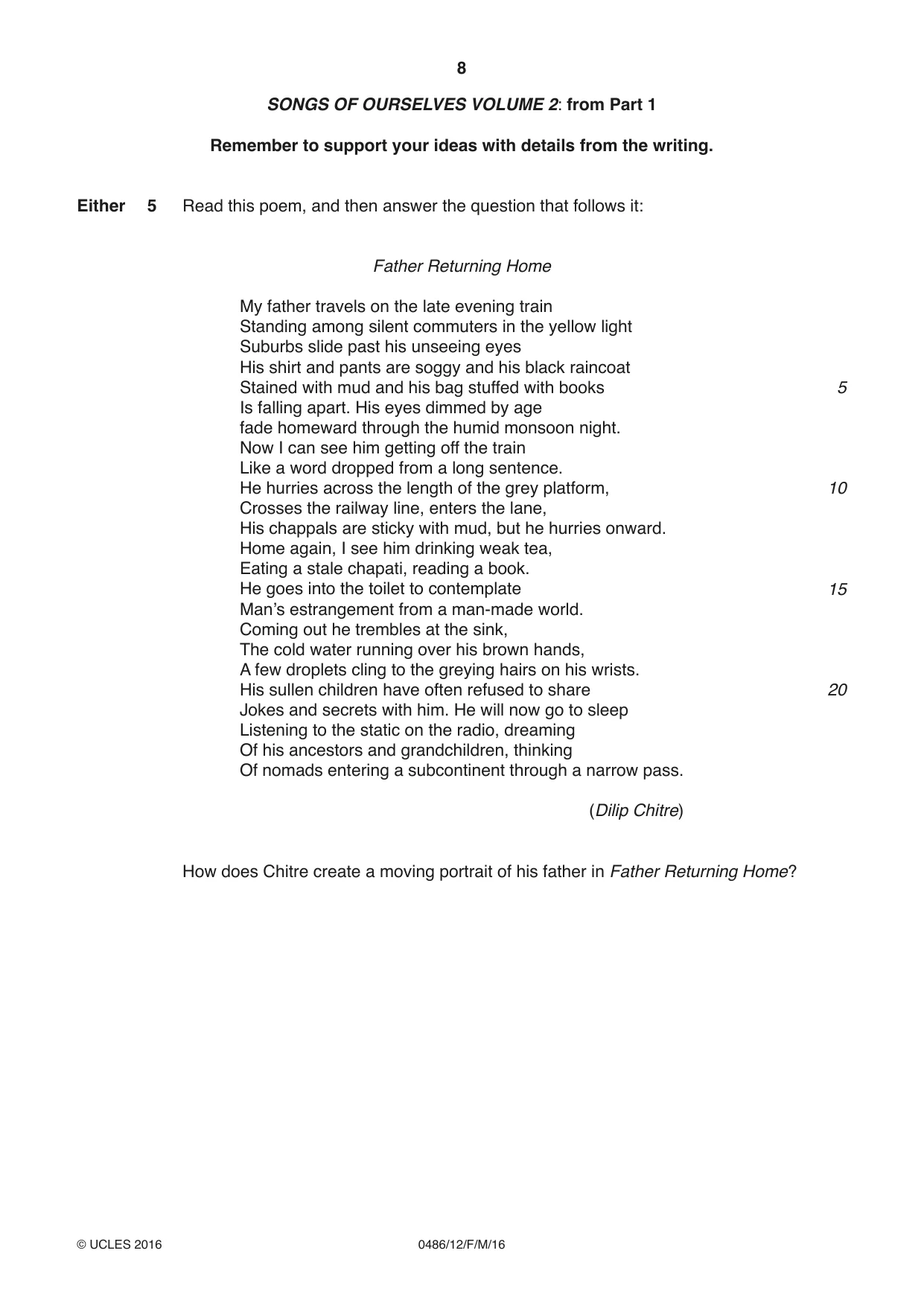 Cambridge IGCSE English - Literature 0486 2016 Feb/March Paper 1 · Variant 2 question paper, page 8 of 28