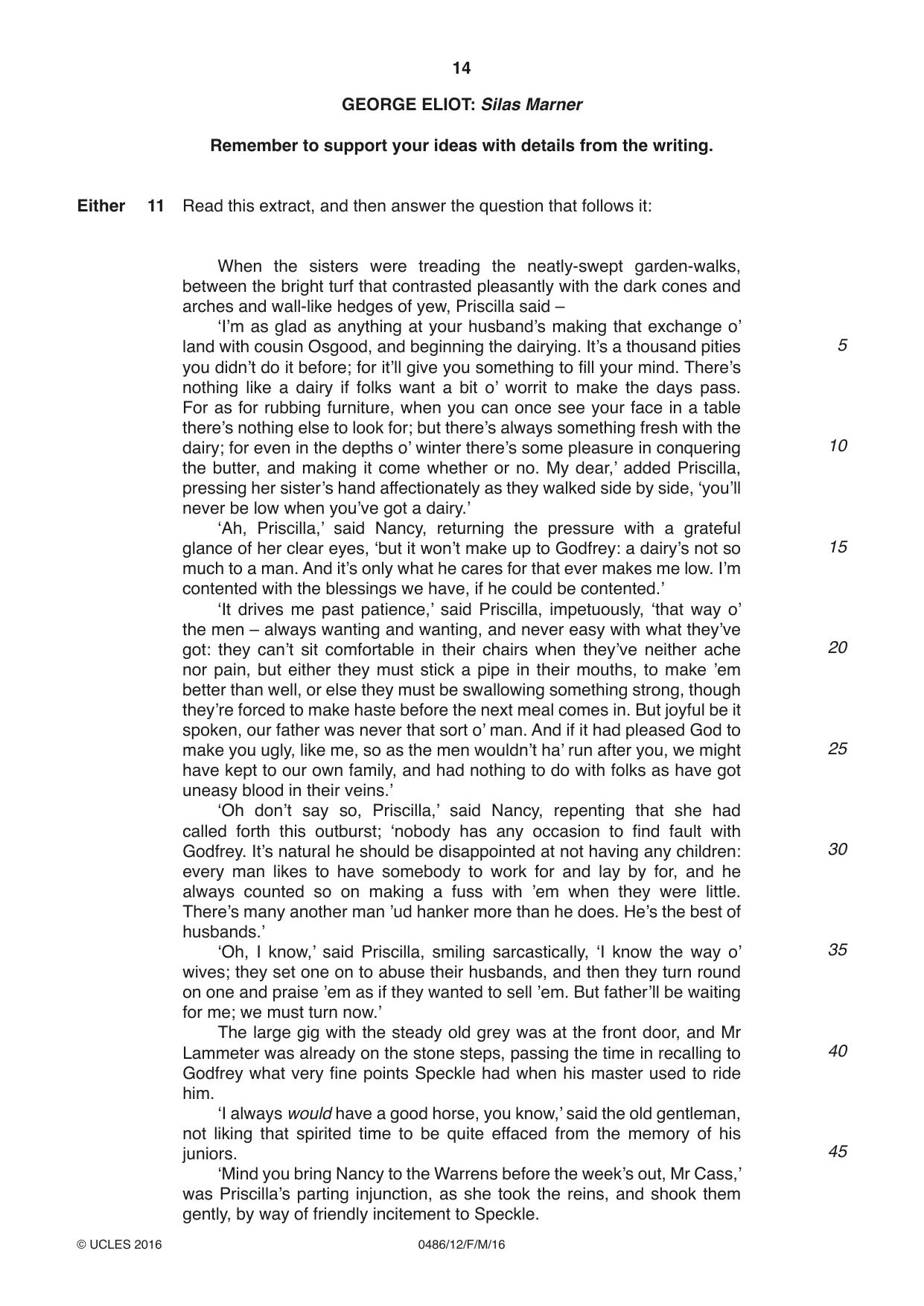 Cambridge IGCSE English - Literature 0486 2016 Feb/March Paper 1 · Variant 2 question paper, page 14 of 28