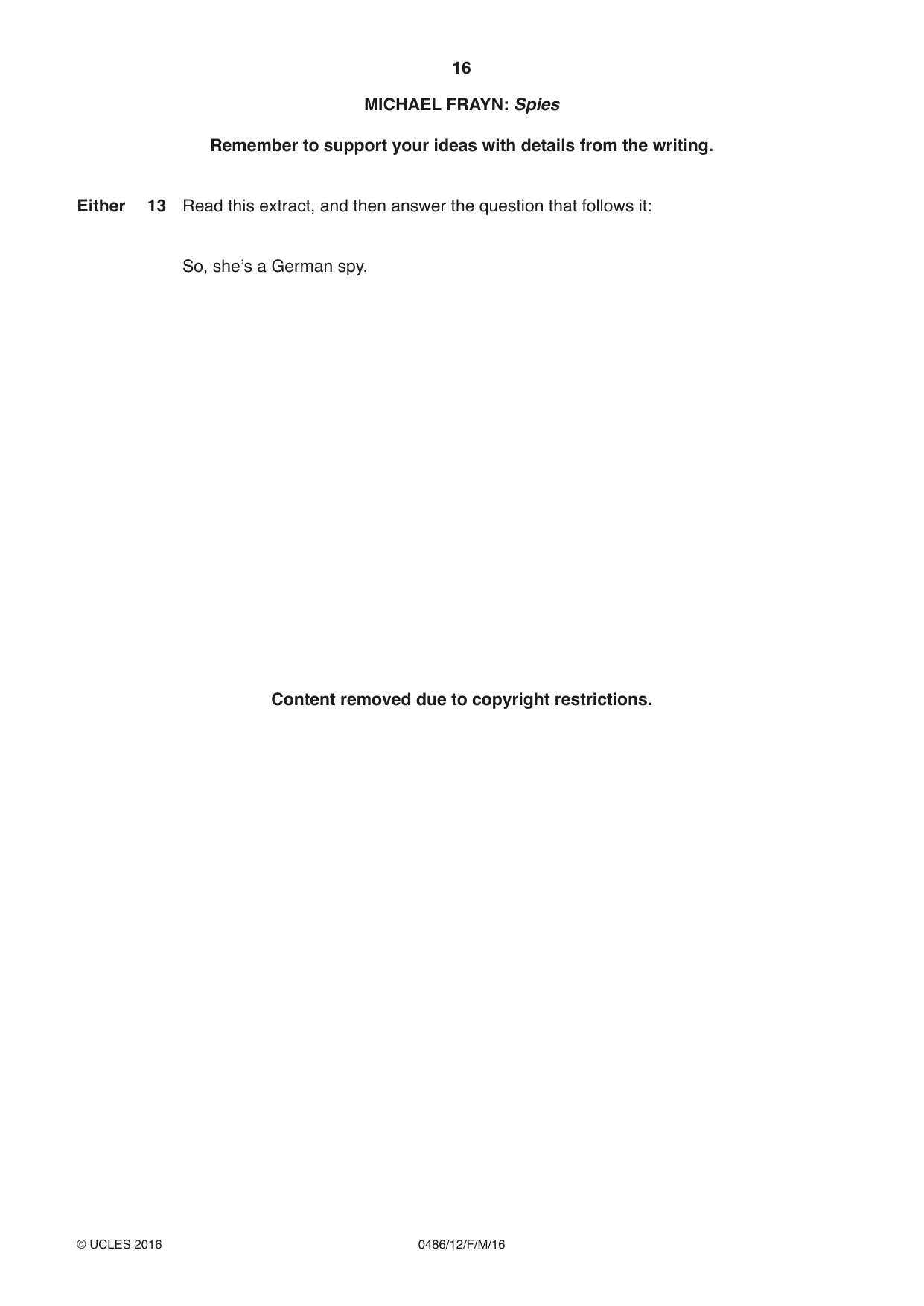 Cambridge IGCSE English - Literature 0486 2016 Feb/March Paper 1 · Variant 2 question paper, page 16 of 28