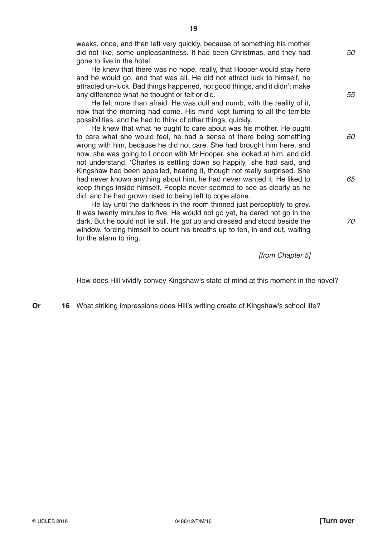 Cambridge IGCSE English - Literature 0486 2016 Feb/March Paper 1 · Variant 2 question paper, page 19 of 28