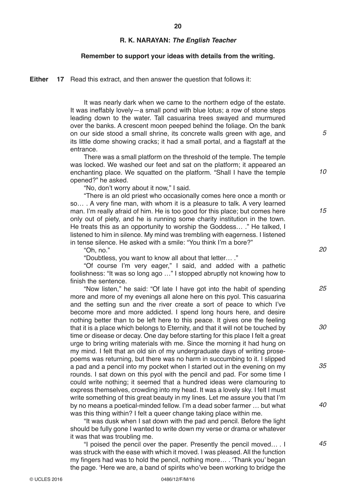 Cambridge IGCSE English - Literature 0486 2016 Feb/March Paper 1 · Variant 2 question paper, page 20 of 28
