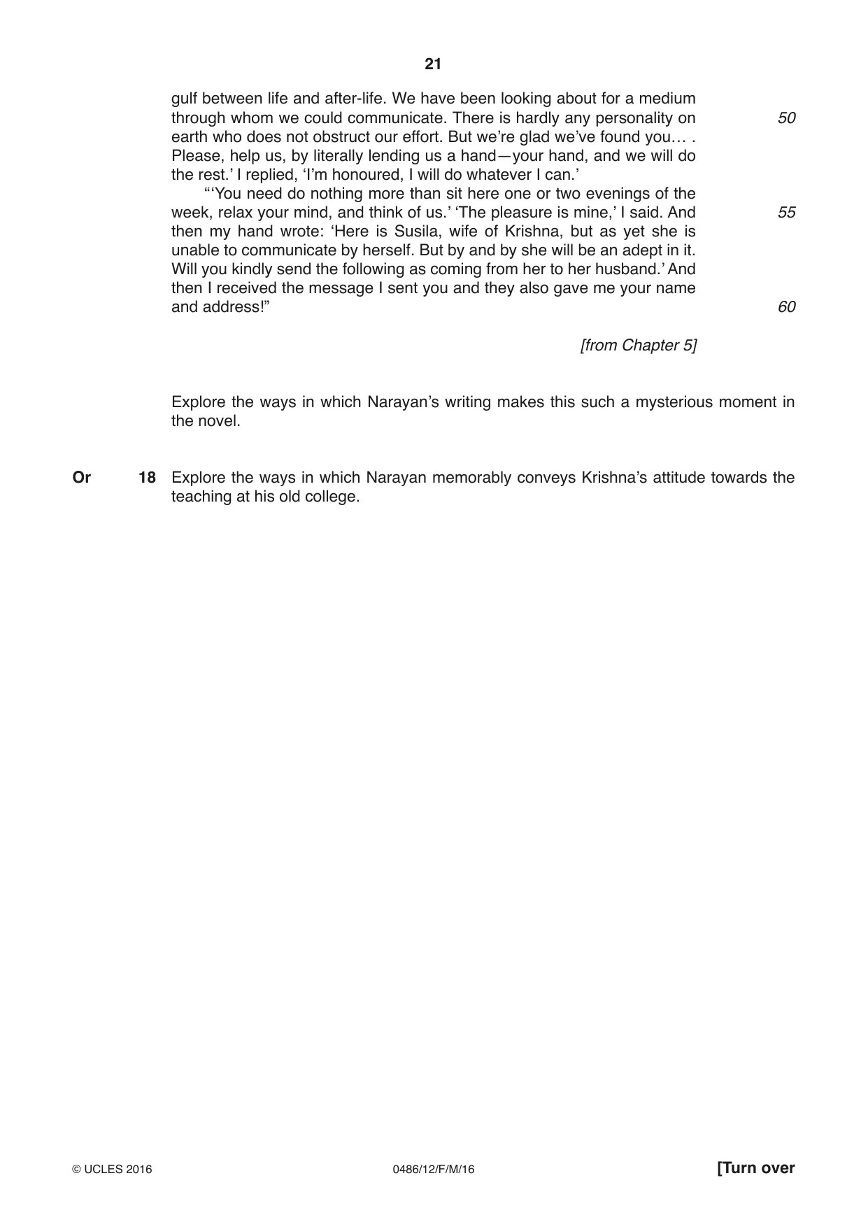 Cambridge IGCSE English - Literature 0486 2016 Feb/March Paper 1 · Variant 2 question paper, page 21 of 28