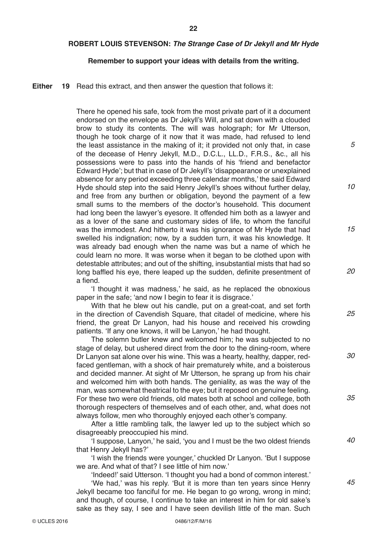 Cambridge IGCSE English - Literature 0486 2016 Feb/March Paper 1 · Variant 2 question paper, page 22 of 28