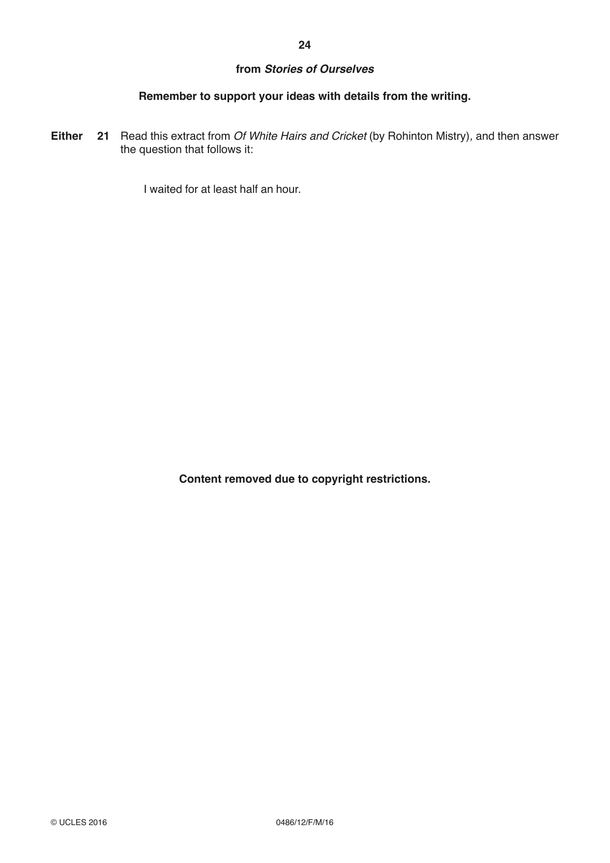Cambridge IGCSE English - Literature 0486 2016 Feb/March Paper 1 · Variant 2 question paper, page 24 of 28