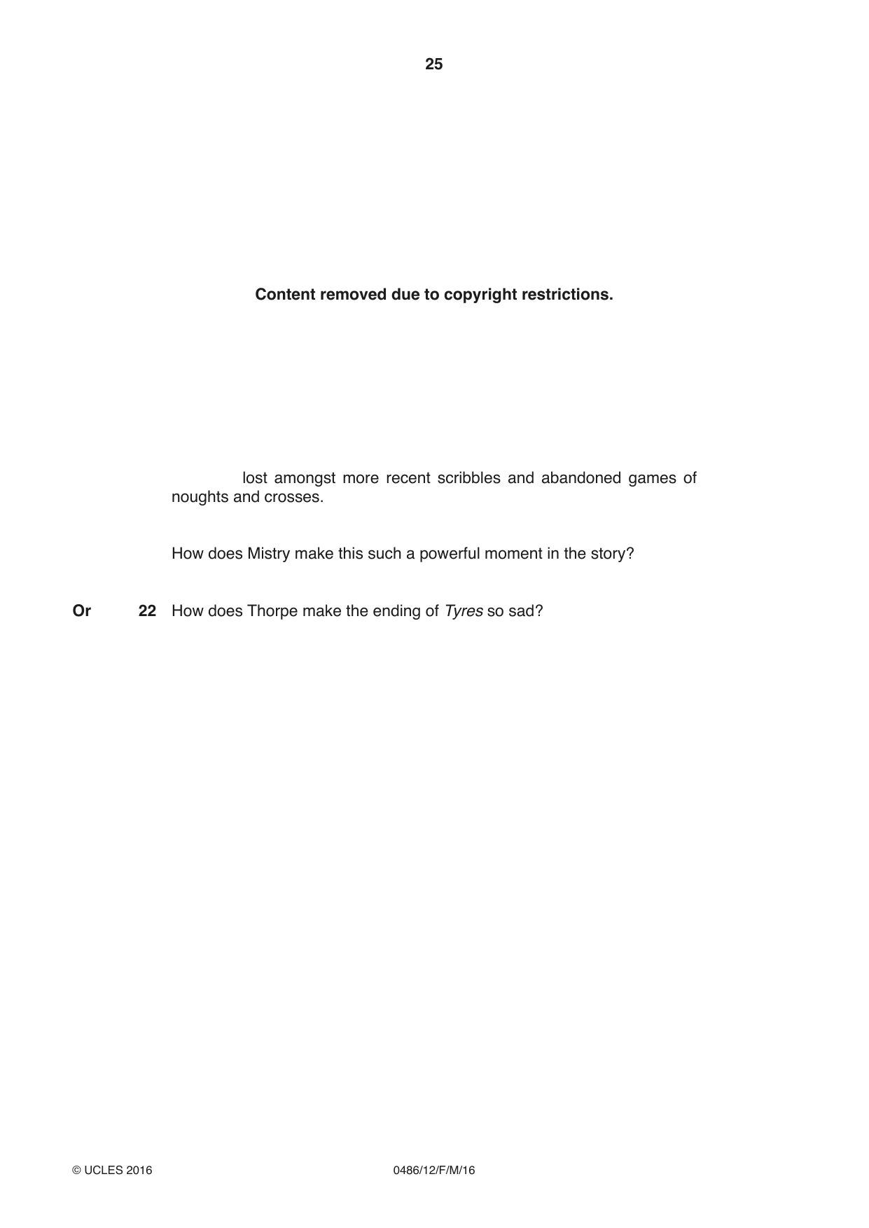 Cambridge IGCSE English - Literature 0486 2016 Feb/March Paper 1 · Variant 2 question paper, page 25 of 28