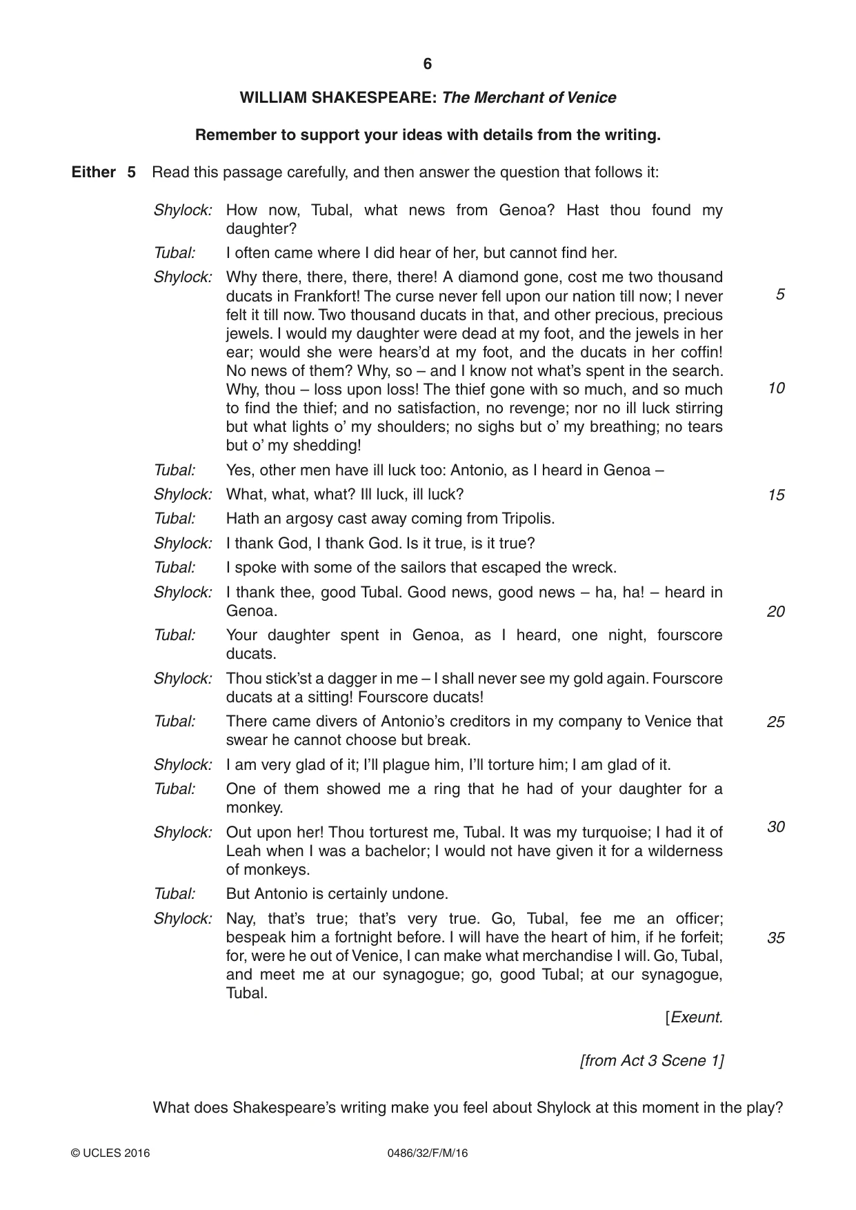 Cambridge IGCSE English - Literature 0486 2016 Feb/March Paper 3 · Variant 2 question paper, page 6 of 12