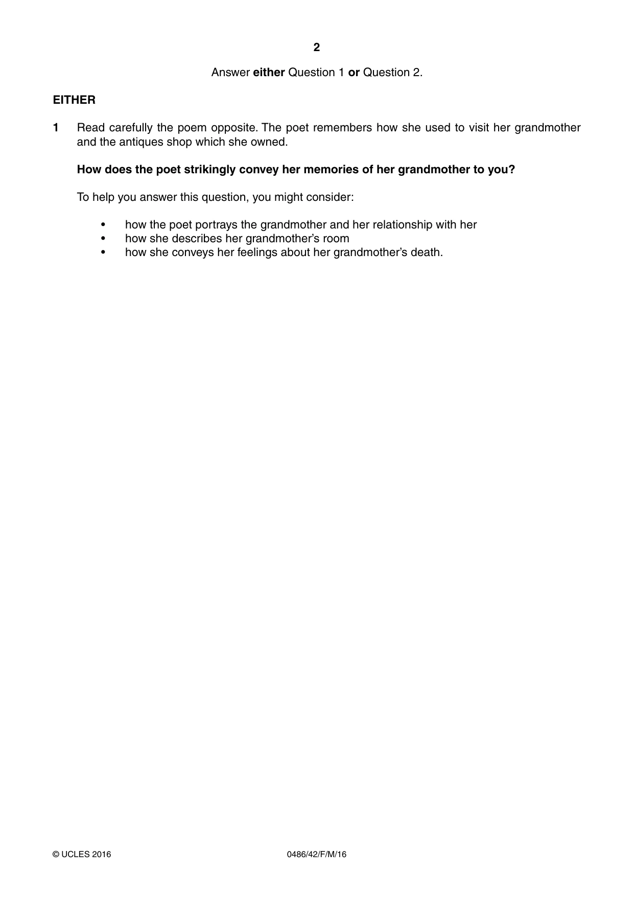 Cambridge IGCSE English - Literature 0486 2016 Feb/March Paper 4 · Variant 2 question paper, page 2 of 8