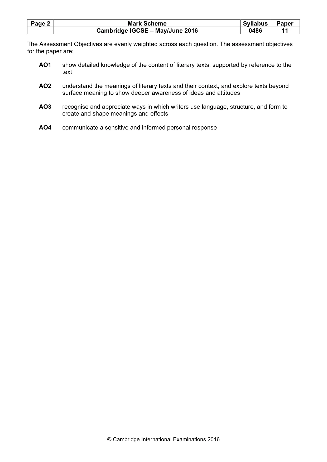 Mark scheme, page 2 of 3