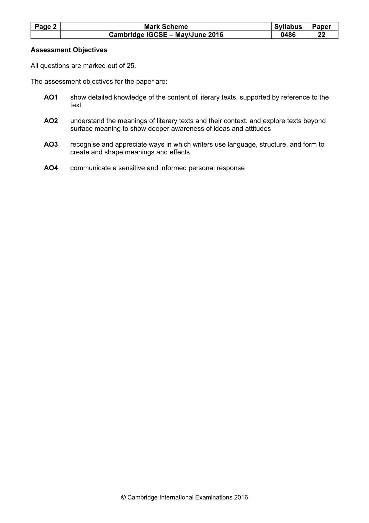 Mark scheme, page 2 of 3
