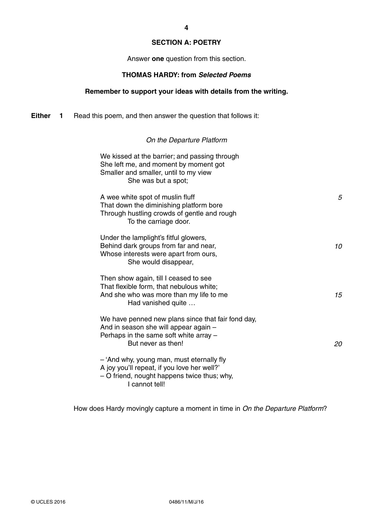 Cambridge IGCSE English - Literature 0486 2016 May/June Paper 1 · Variant 1 question paper, page 4 of 28