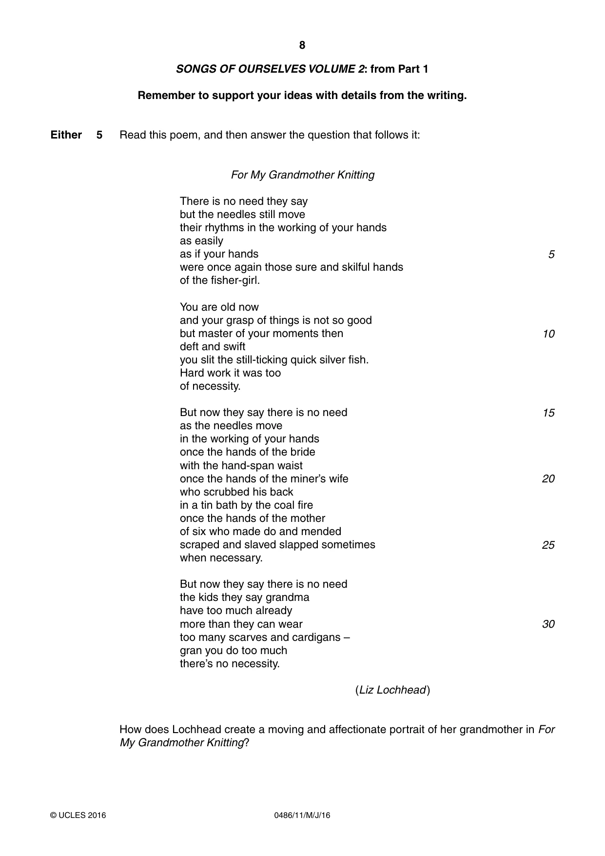 Cambridge IGCSE English - Literature 0486 2016 May/June Paper 1 · Variant 1 question paper, page 8 of 28