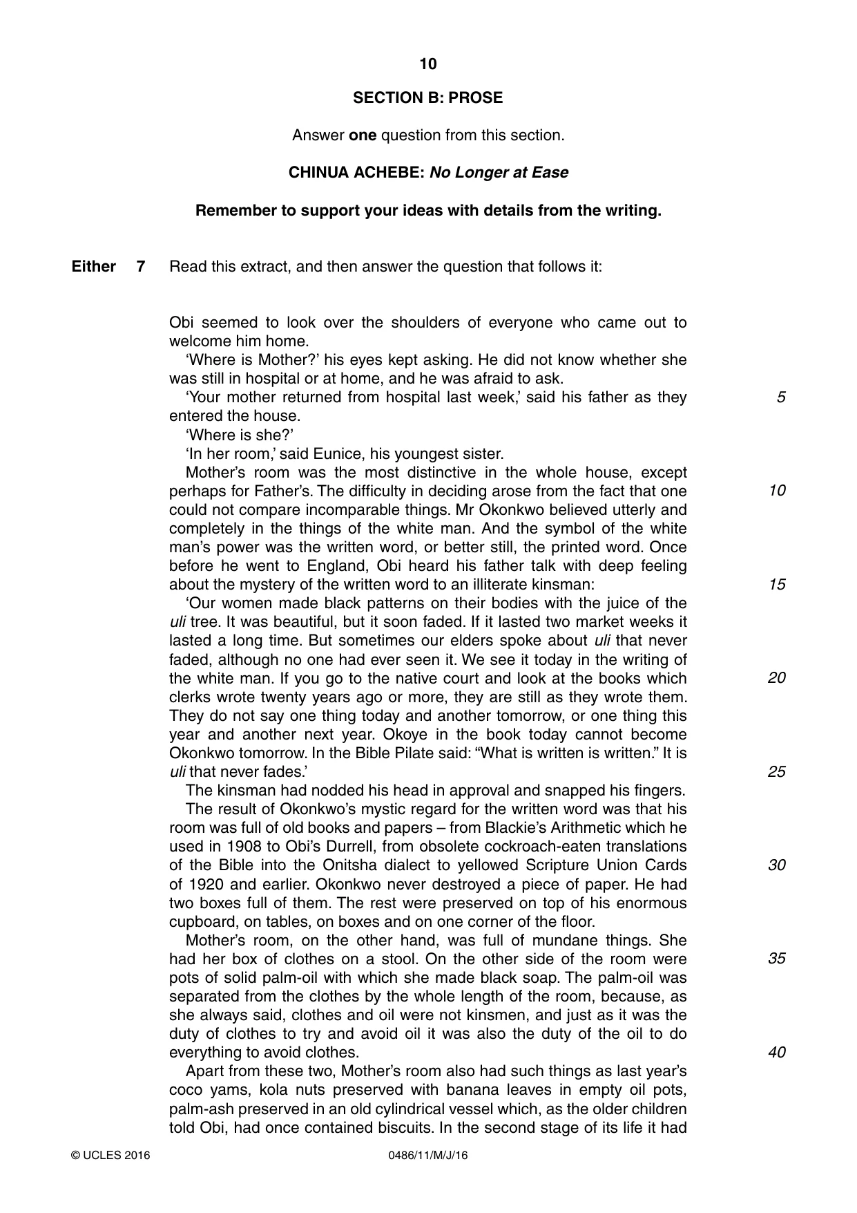 Cambridge IGCSE English - Literature 0486 2016 May/June Paper 1 · Variant 1 question paper, page 10 of 28