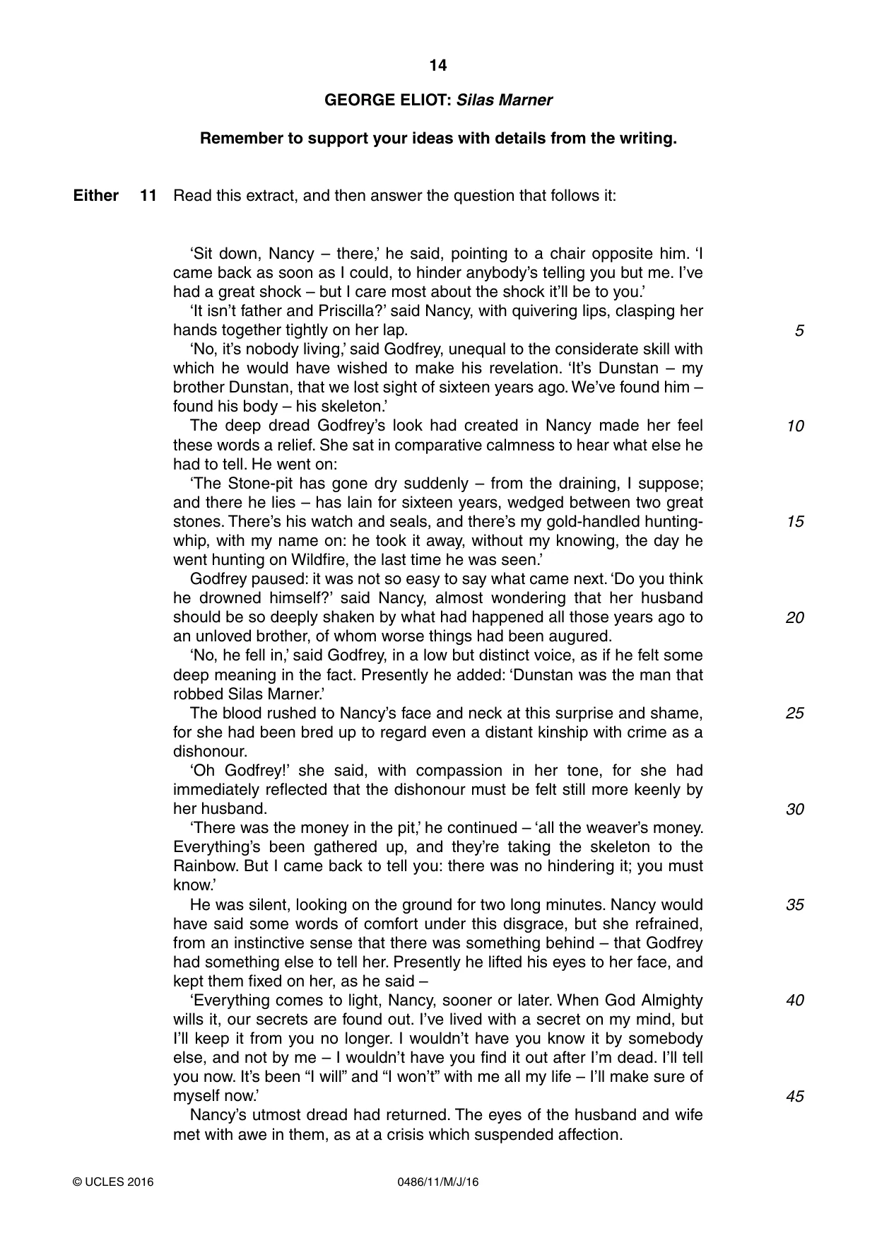 Cambridge IGCSE English - Literature 0486 2016 May/June Paper 1 · Variant 1 question paper, page 14 of 28