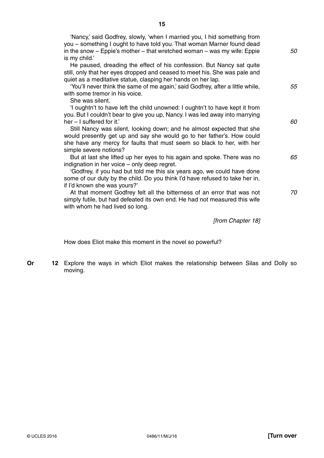Cambridge IGCSE English - Literature 0486 2016 May/June Paper 1 · Variant 1 question paper, page 15 of 28