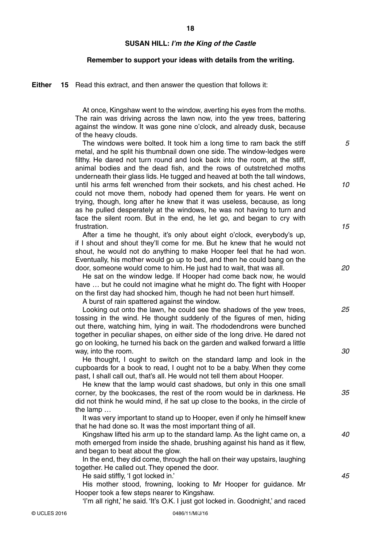 Cambridge IGCSE English - Literature 0486 2016 May/June Paper 1 · Variant 1 question paper, page 18 of 28