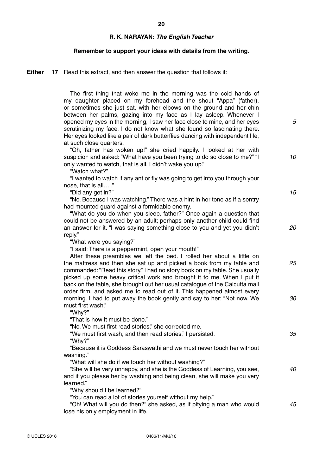 Cambridge IGCSE English - Literature 0486 2016 May/June Paper 1 · Variant 1 question paper, page 20 of 28