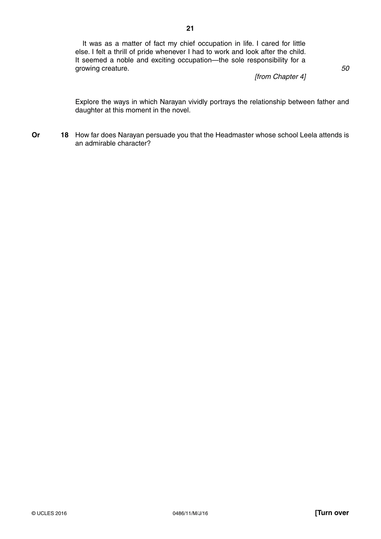 Cambridge IGCSE English - Literature 0486 2016 May/June Paper 1 · Variant 1 question paper, page 21 of 28