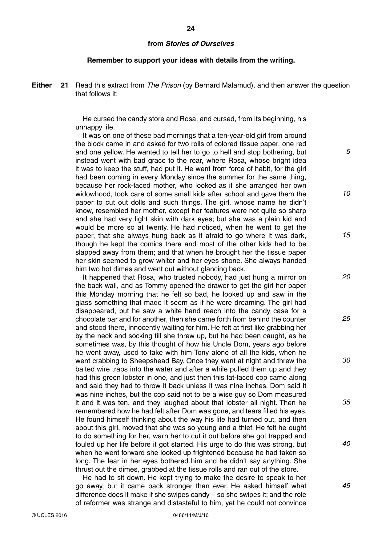 Cambridge IGCSE English - Literature 0486 2016 May/June Paper 1 · Variant 1 question paper, page 24 of 28