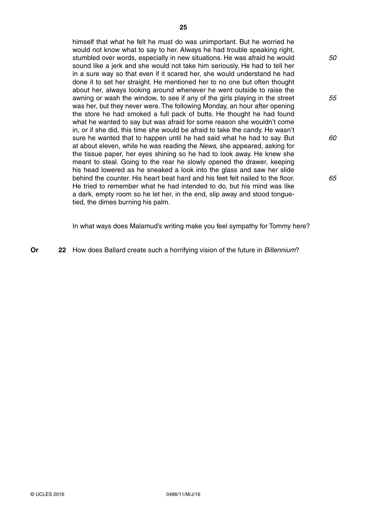 Cambridge IGCSE English - Literature 0486 2016 May/June Paper 1 · Variant 1 question paper, page 25 of 28