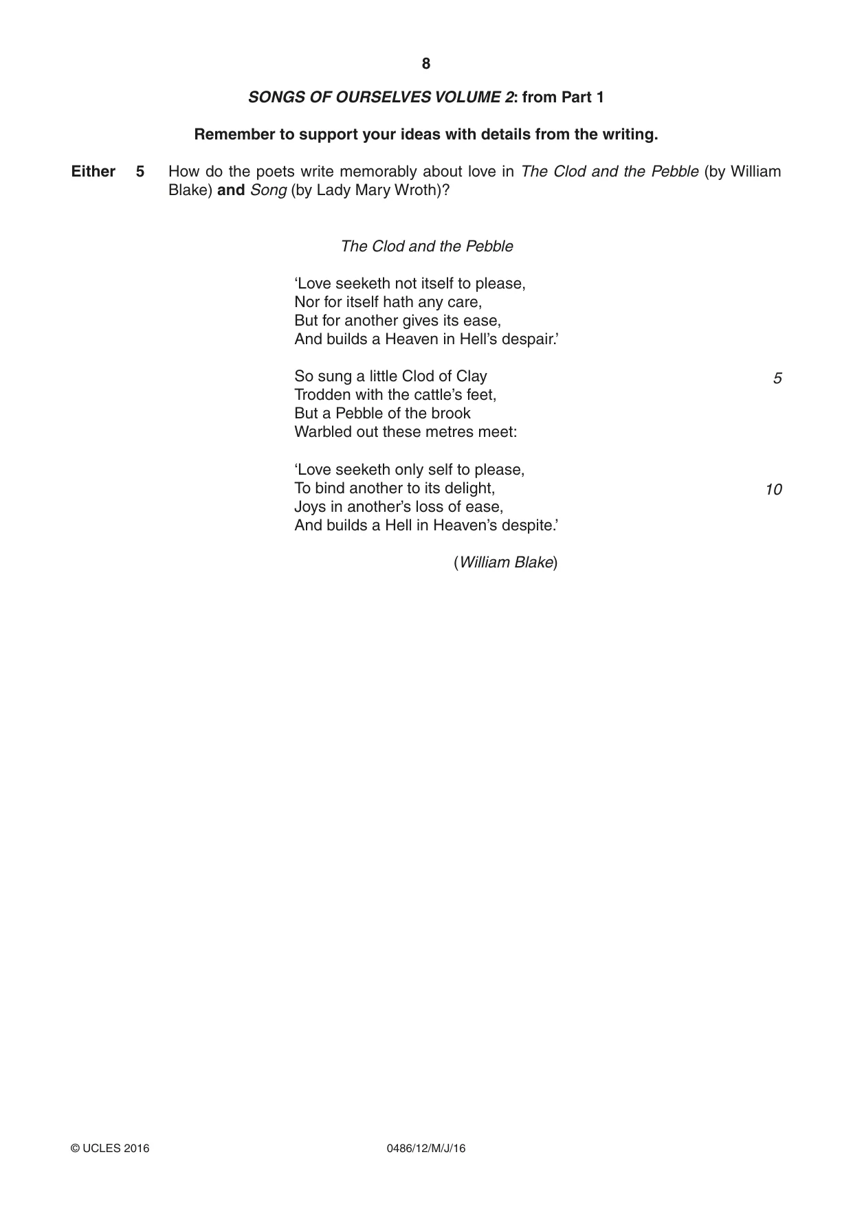 Cambridge IGCSE English - Literature 0486 2016 May/June Paper 1 · Variant 2 question paper, page 8 of 28